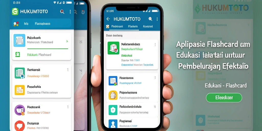 Antarmuka aplikasi HUKUMTOTO menampilkan kartu belajar interaktif.