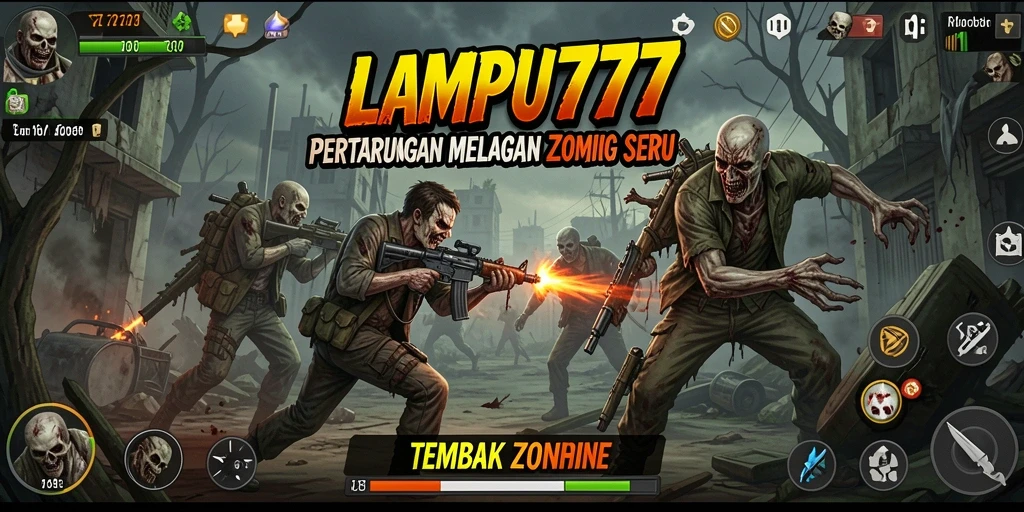 Antarmuka permainan LAMPU777 menampilkan pertarungan melawan zombie dengan grafis menawan.