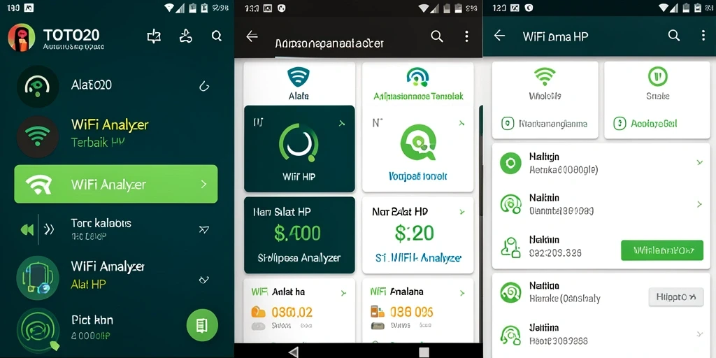 Tampilan antarmuka aplikasi TOTO20 sebagai WiFi Analyzer yang menarik.